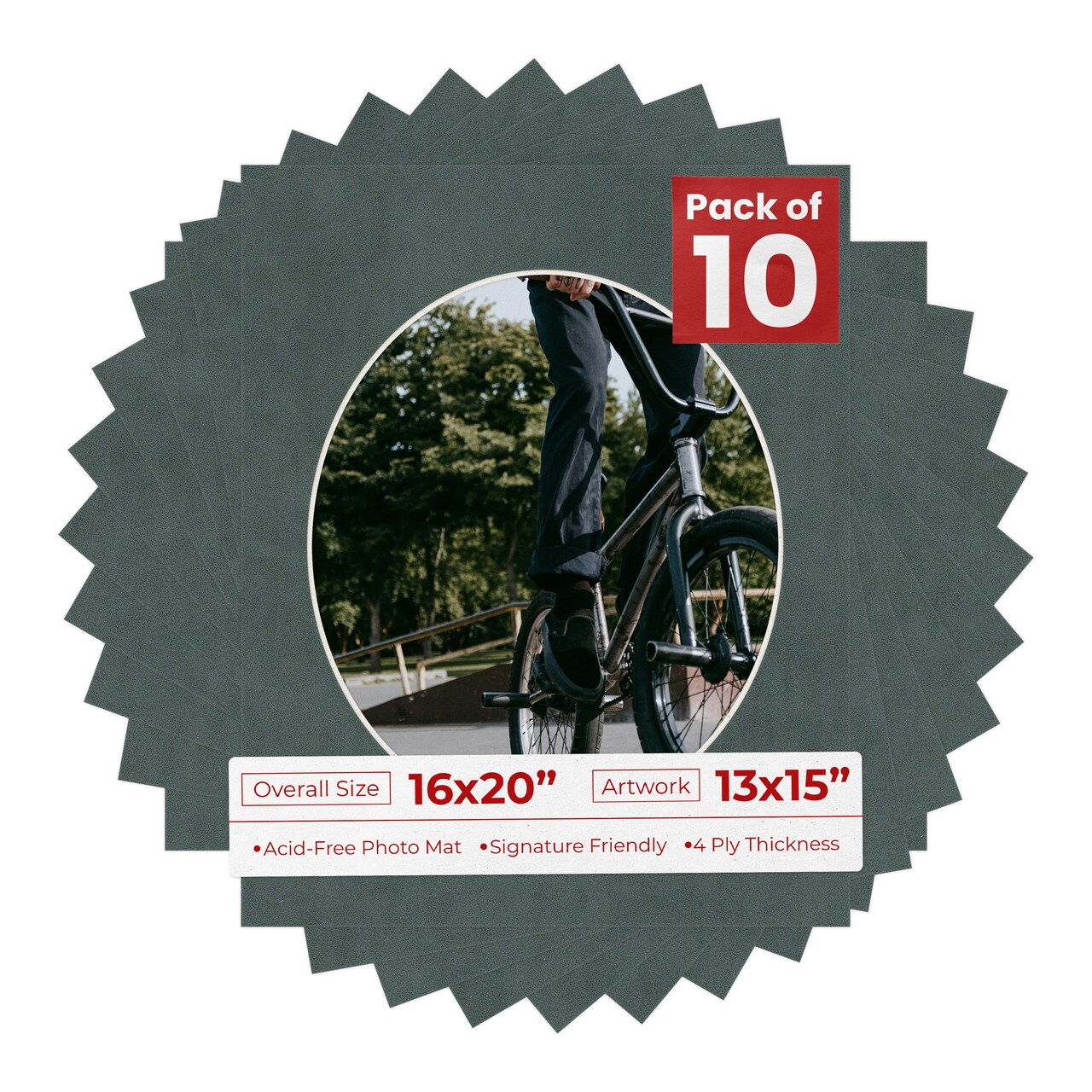 Dark Grey Suede Mat Board for 16x20 Frames - Oval Opening for 13x15 Photos